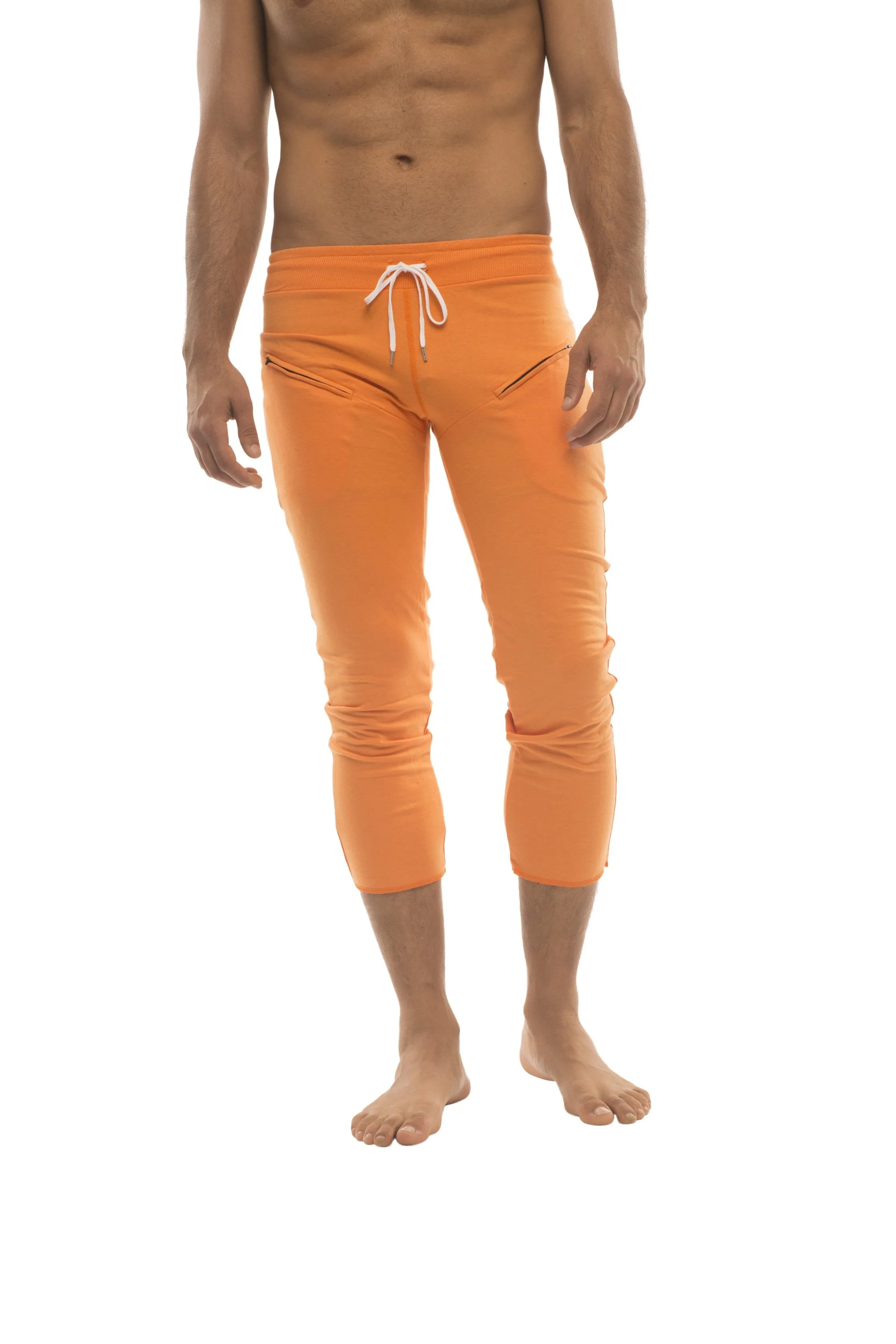 4/5 Zipper Pocket Capri Yoga Pants (Solid Orange)