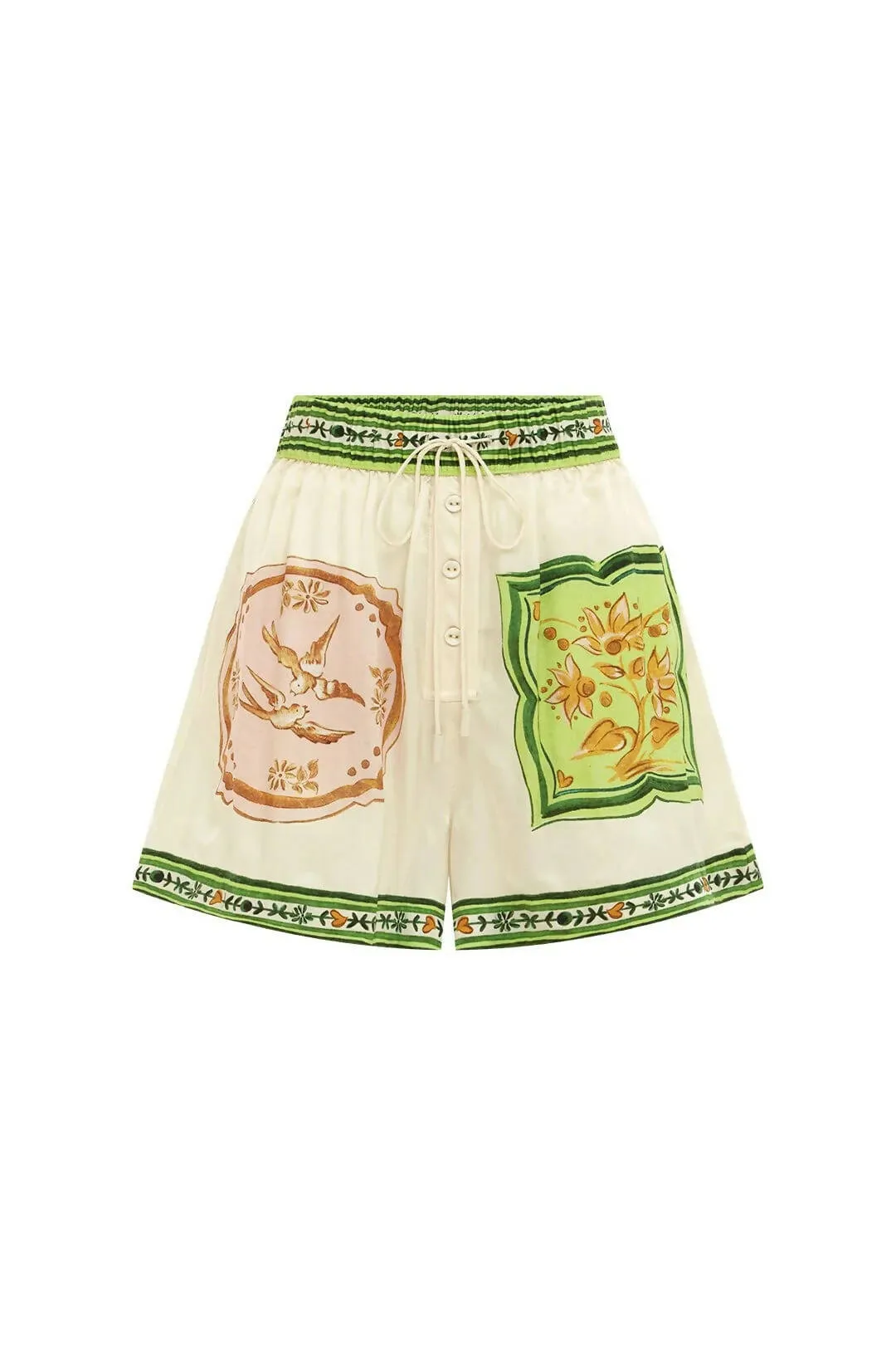 Alemais Porcelain Silk Shirt and Shorts Set