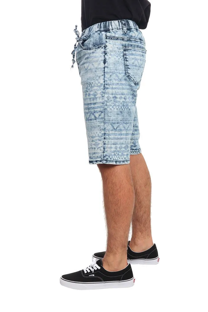 Aztec Print Denim Dropcrotch Shorts