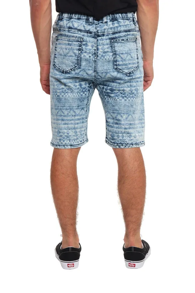 Aztec Print Denim Dropcrotch Shorts