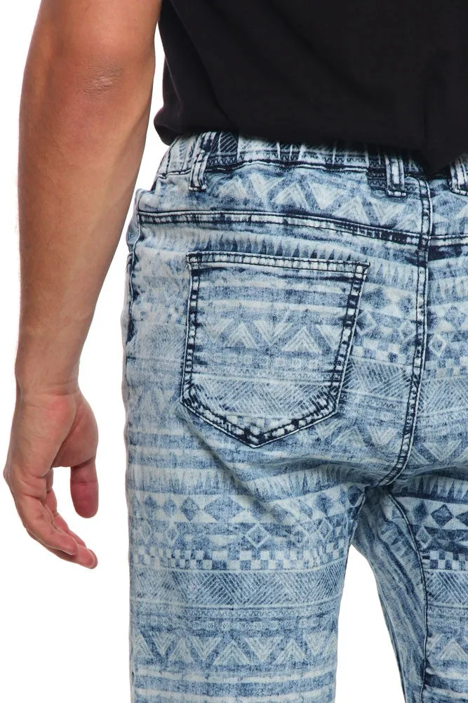 Aztec Print Denim Dropcrotch Shorts