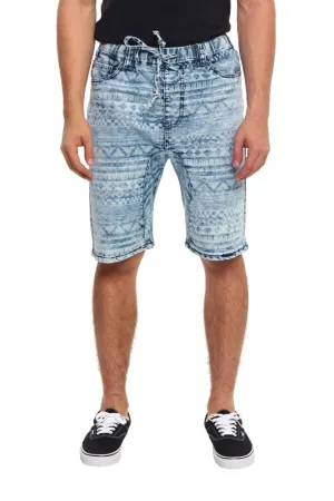 Aztec Print Denim Dropcrotch Shorts