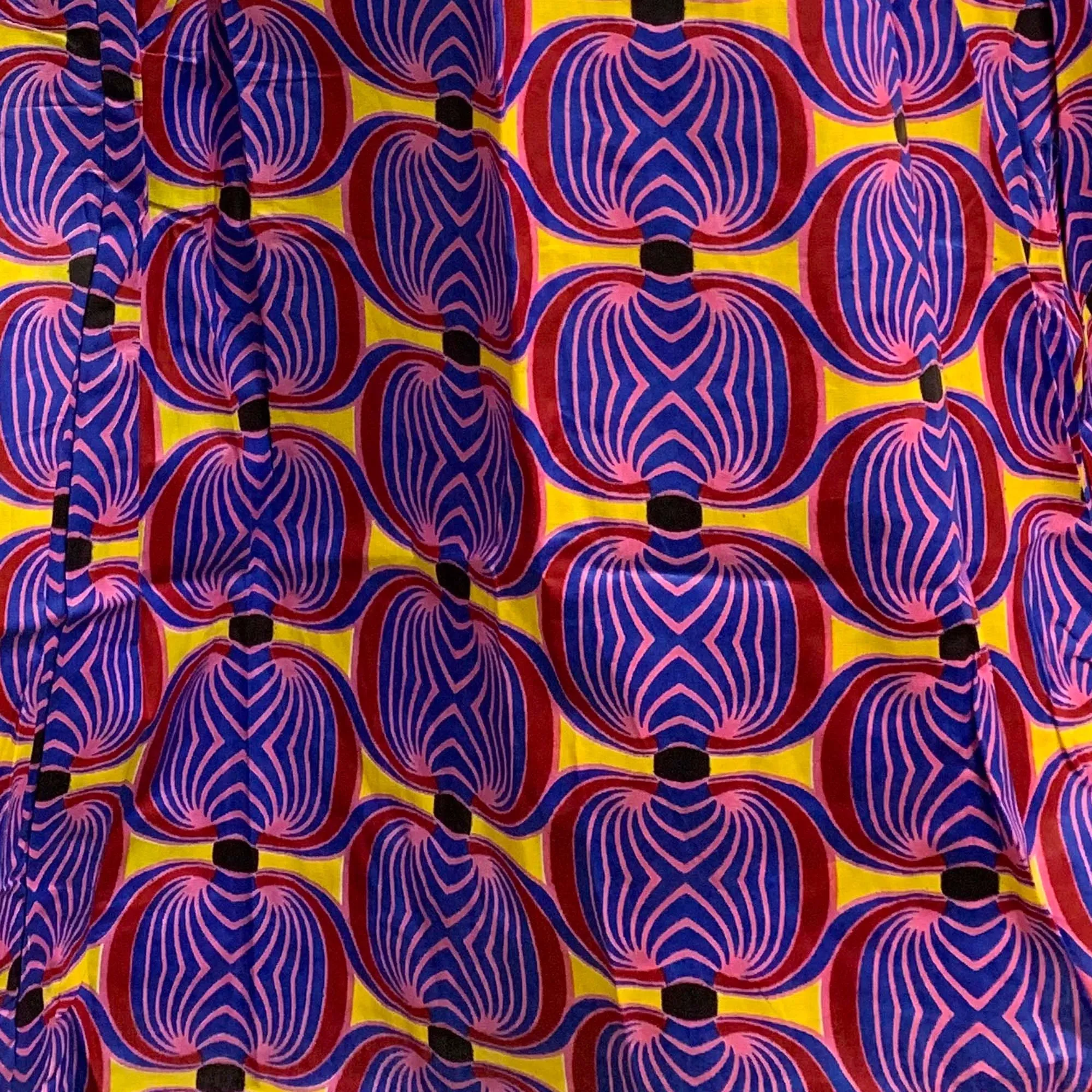 Bohemian African Wax Cotton Blue Purple Yellow Geometric Ethnic Print Flared Long Maxi Skirt with Pockets #99
