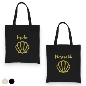 Bride Mermaid Seashell-GOLD Canvas Shoulder Bag Glamorous Nice Gift