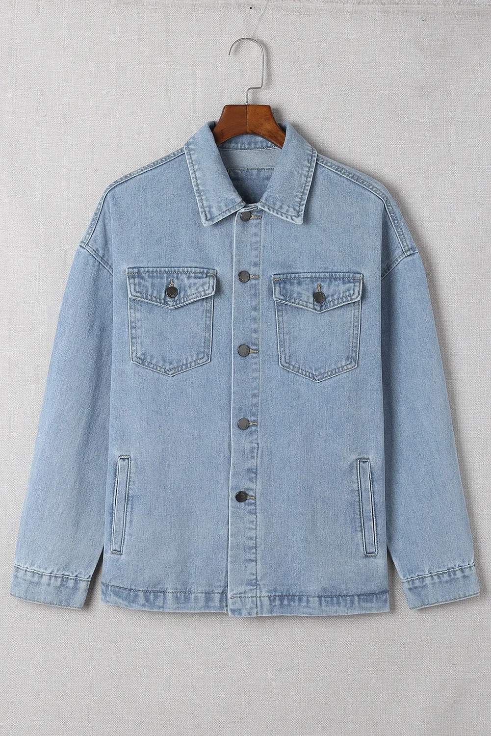 Casual Denim Jacket with Leopard Print