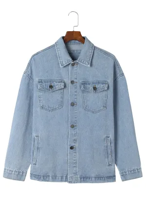 Casual Denim Jacket with Leopard Print