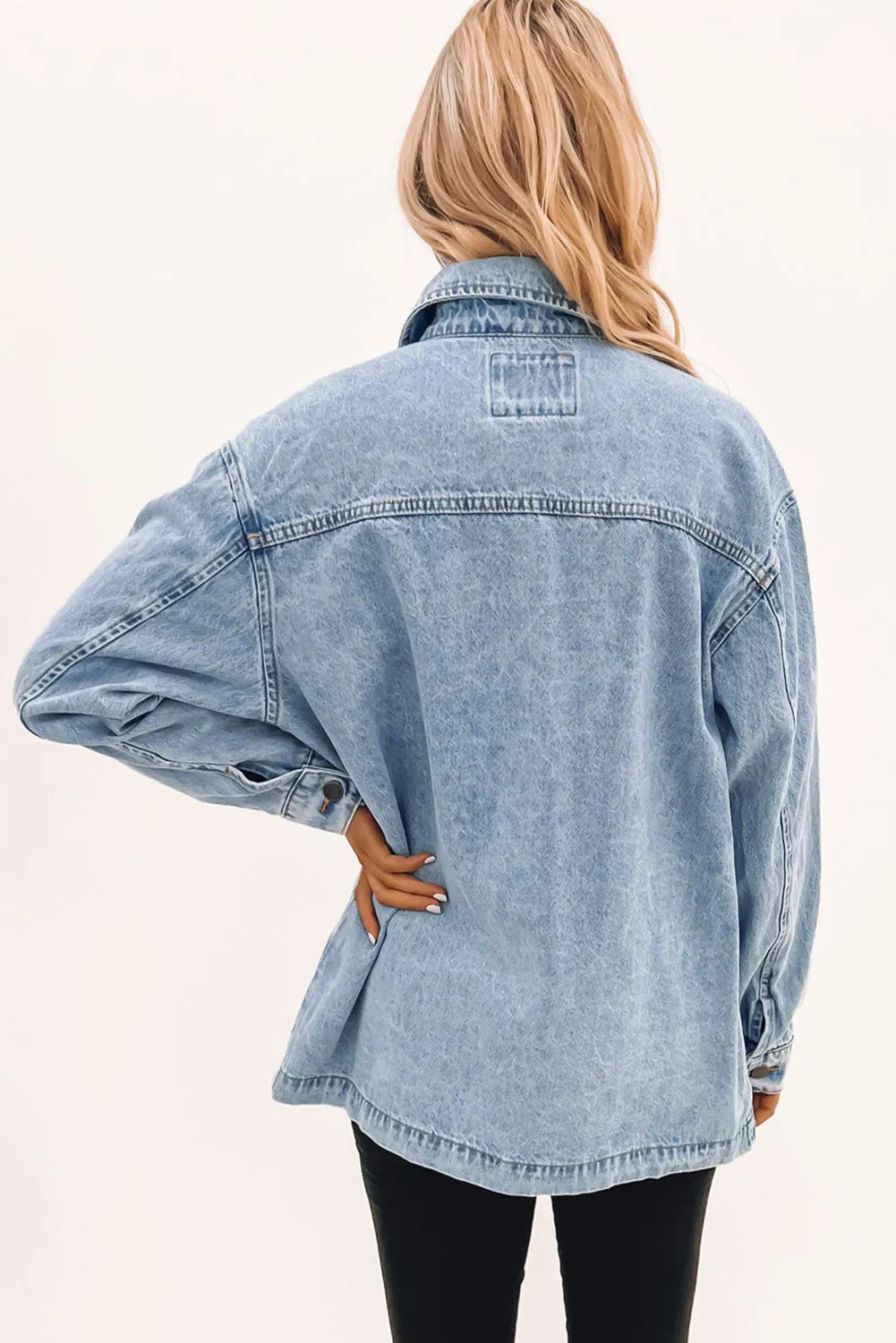 Casual Denim Jacket with Leopard Print