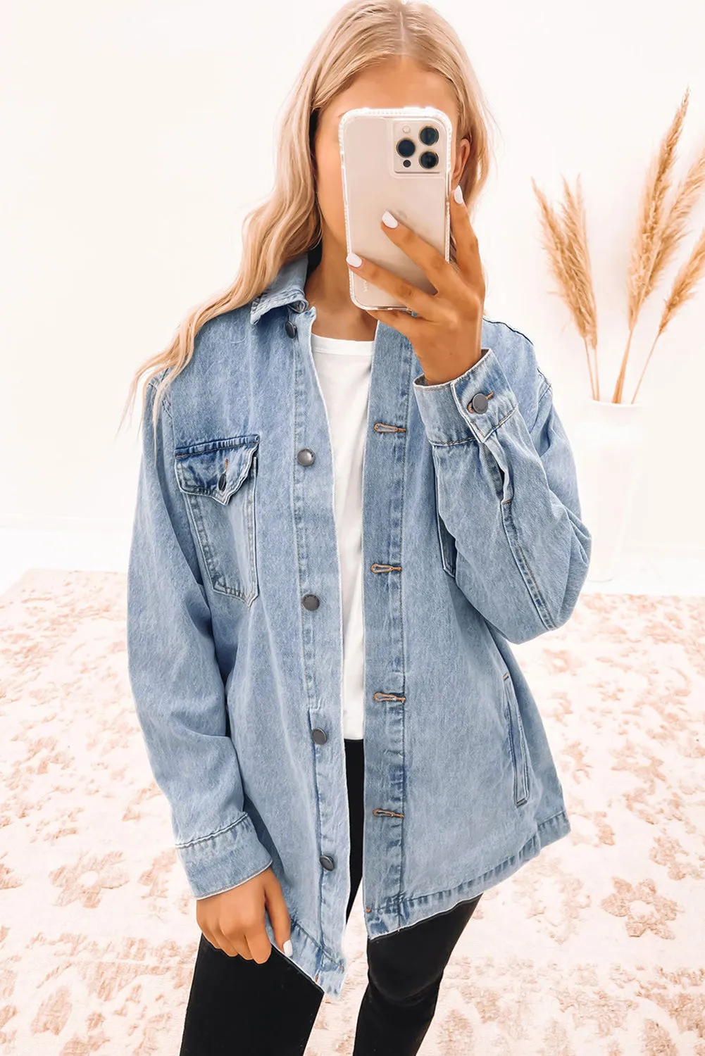 Casual Denim Jacket with Leopard Print