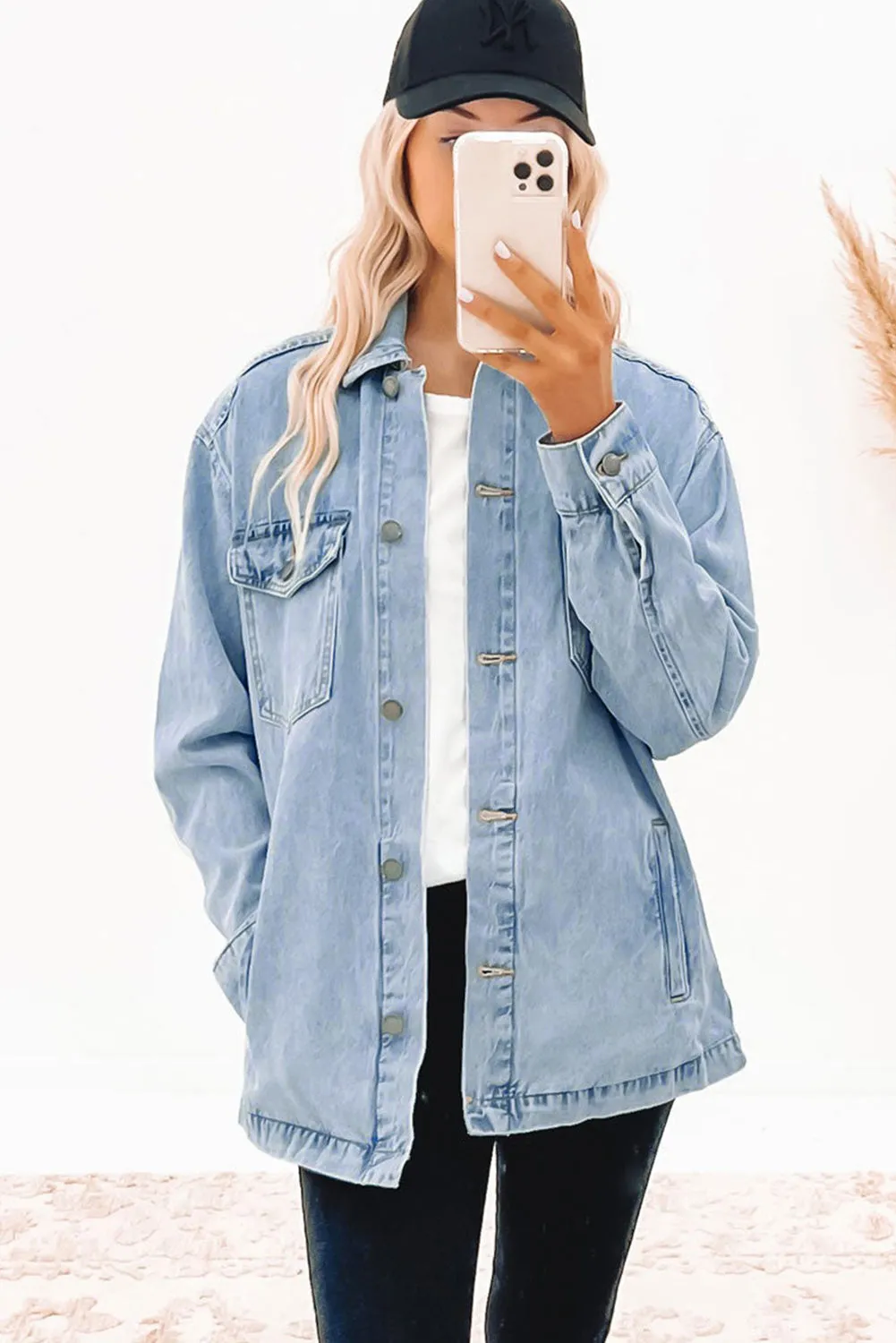 Casual Denim Jacket with Leopard Print