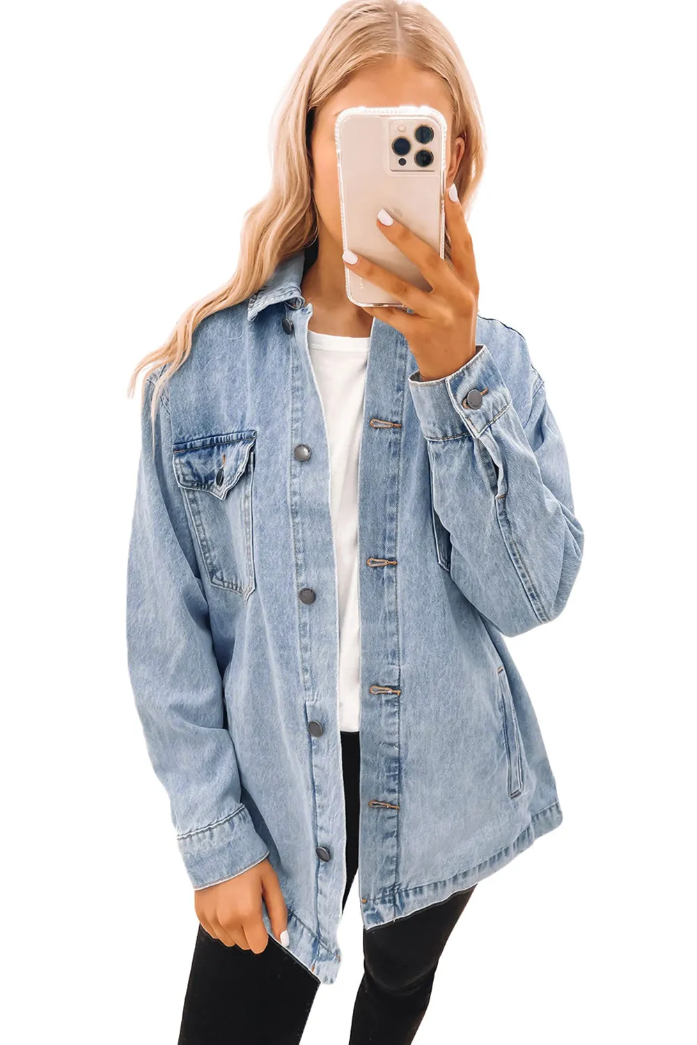 Casual Denim Jacket with Leopard Print