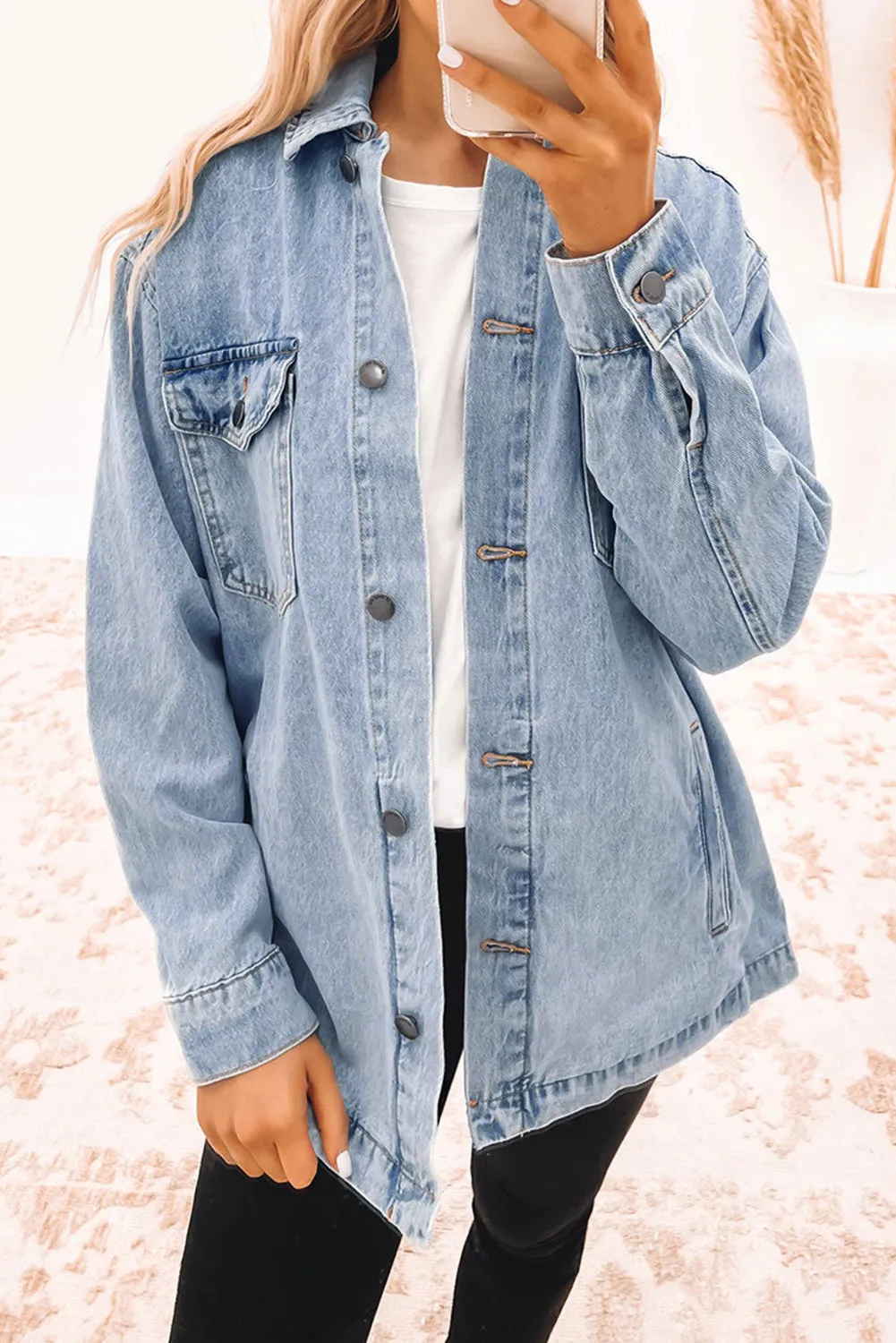 Casual Denim Jacket with Leopard Print
