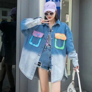 Comic Denim Jacket Spring Denim Jacket Women's Casual Loose