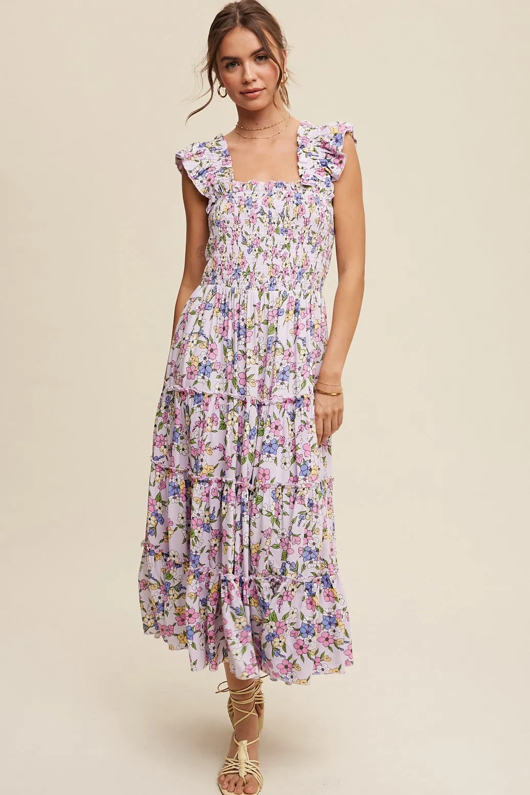 Lia Flower Print Ruffle Tiered Maxi Dress