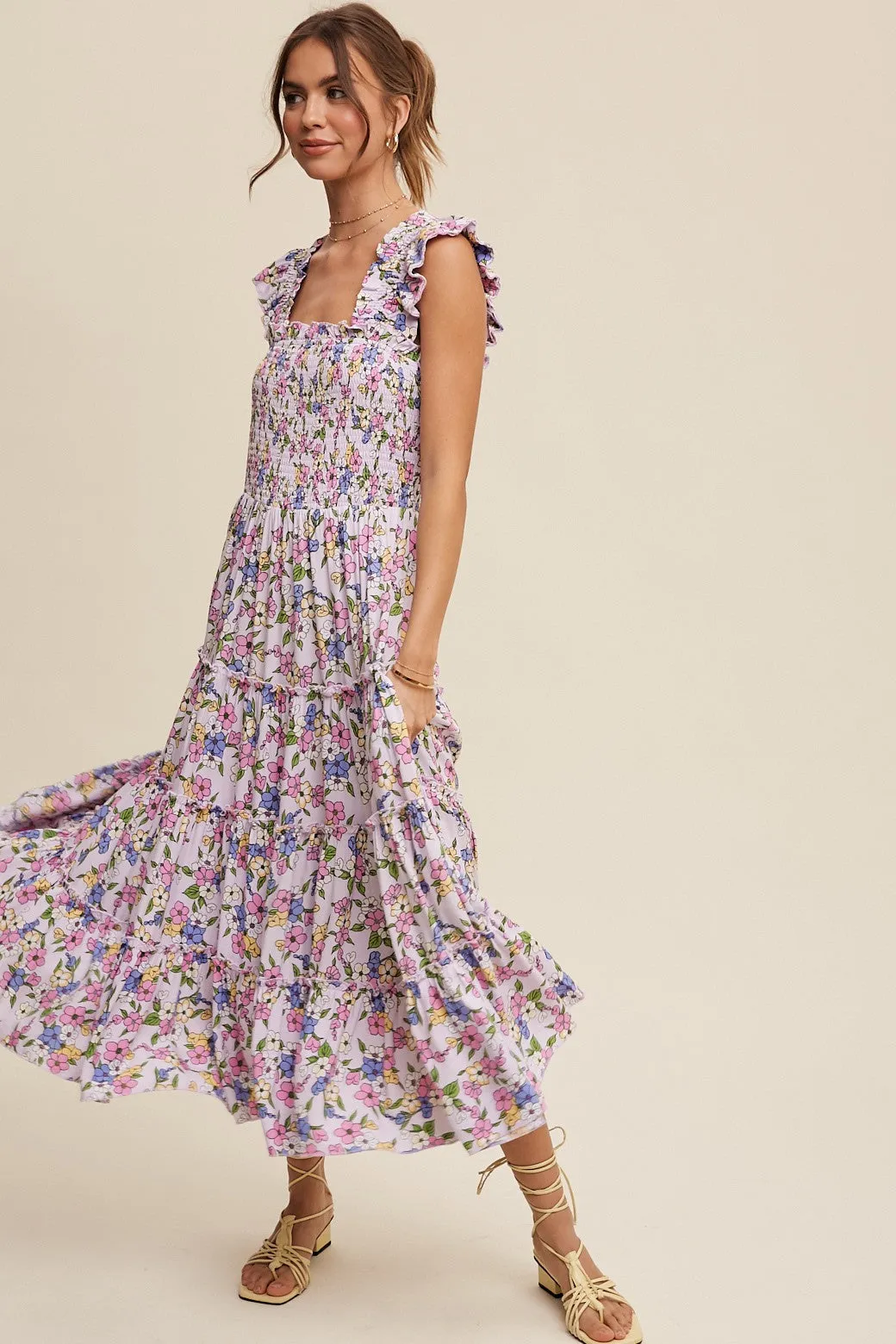 Lia Flower Print Ruffle Tiered Maxi Dress