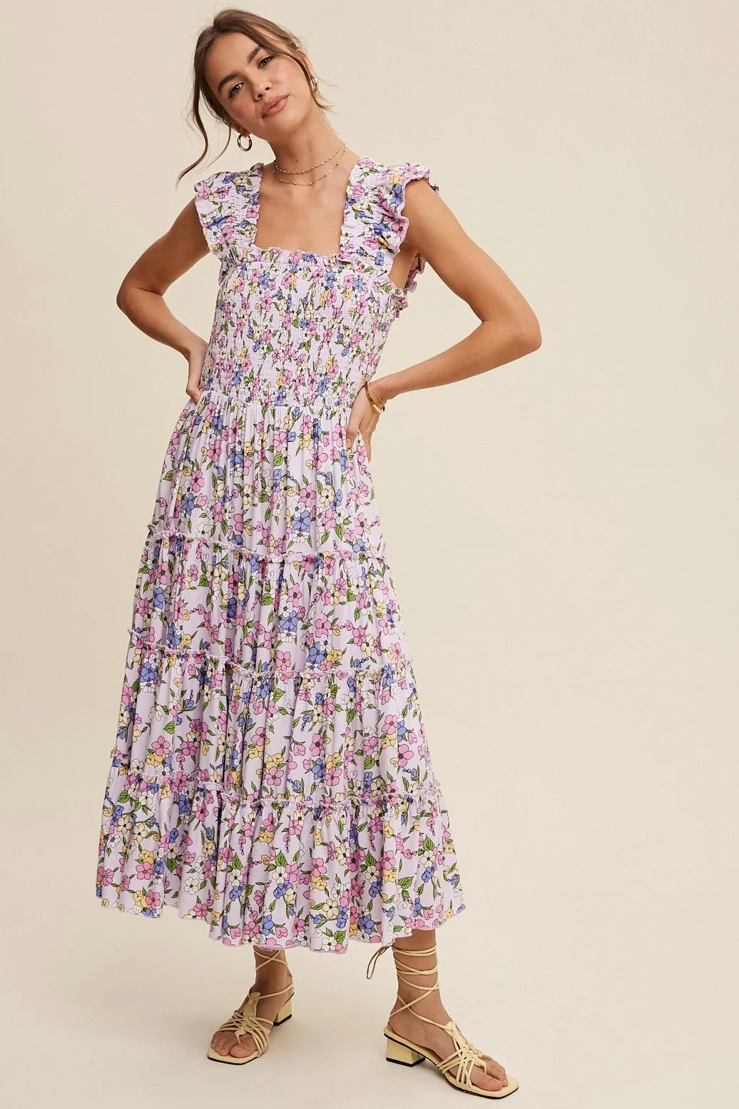 Lia Flower Print Ruffle Tiered Maxi Dress