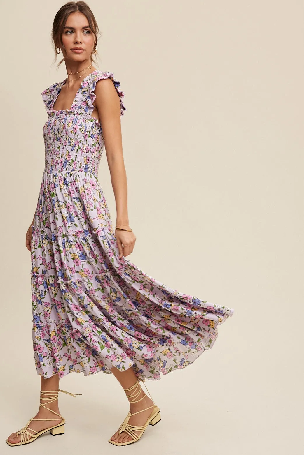Lia Flower Print Ruffle Tiered Maxi Dress
