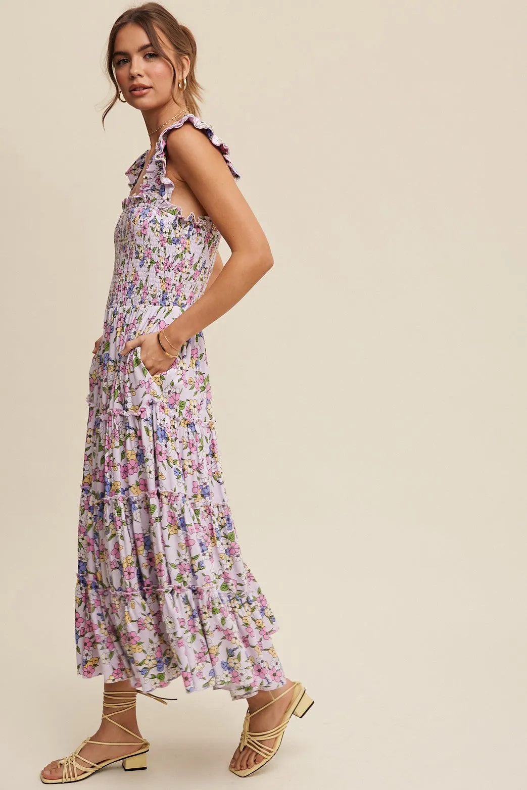 Lia Flower Print Ruffle Tiered Maxi Dress