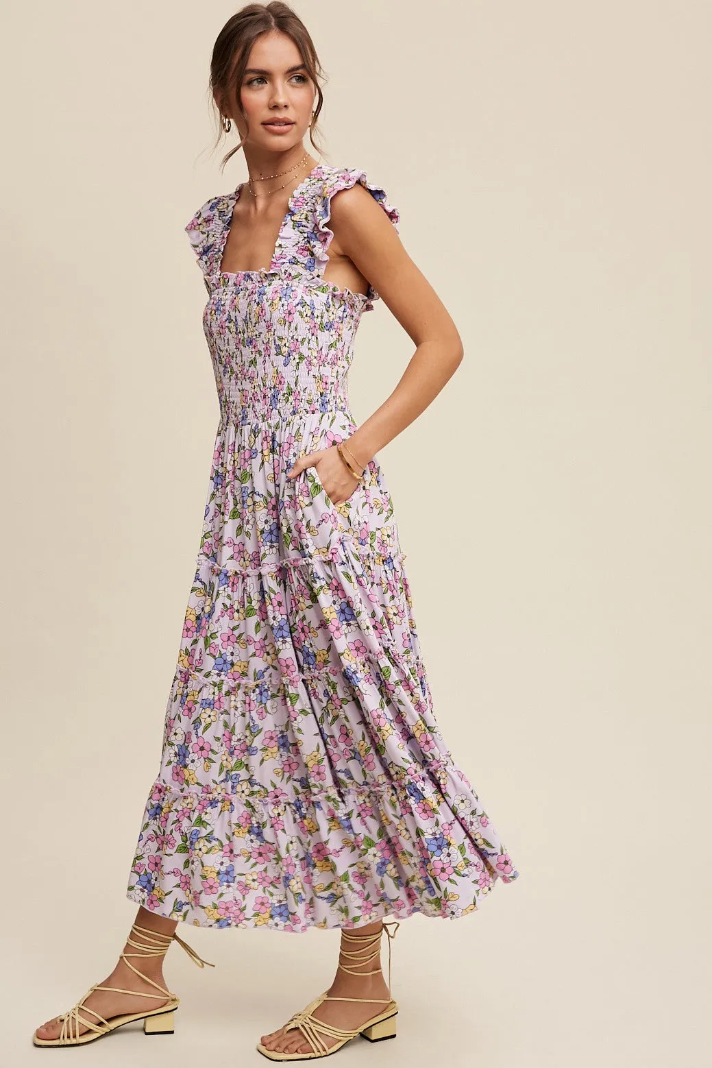 Lia Flower Print Ruffle Tiered Maxi Dress