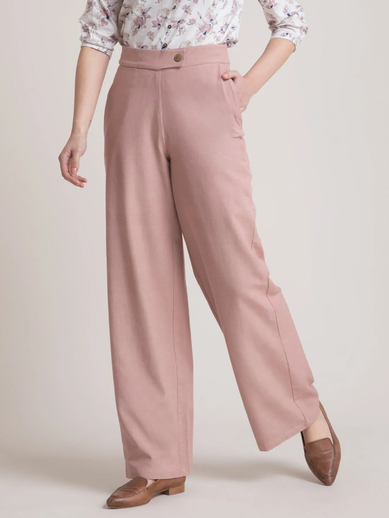 Linen Wide Leg Pants - Dusty Pink