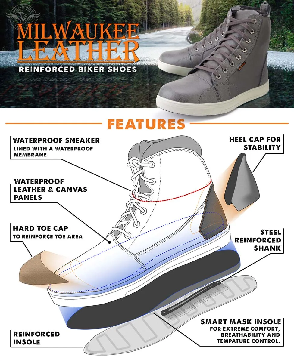 Milwaukee Leather MBM9003WP Men's Grey Leather and Canvas Reinforced