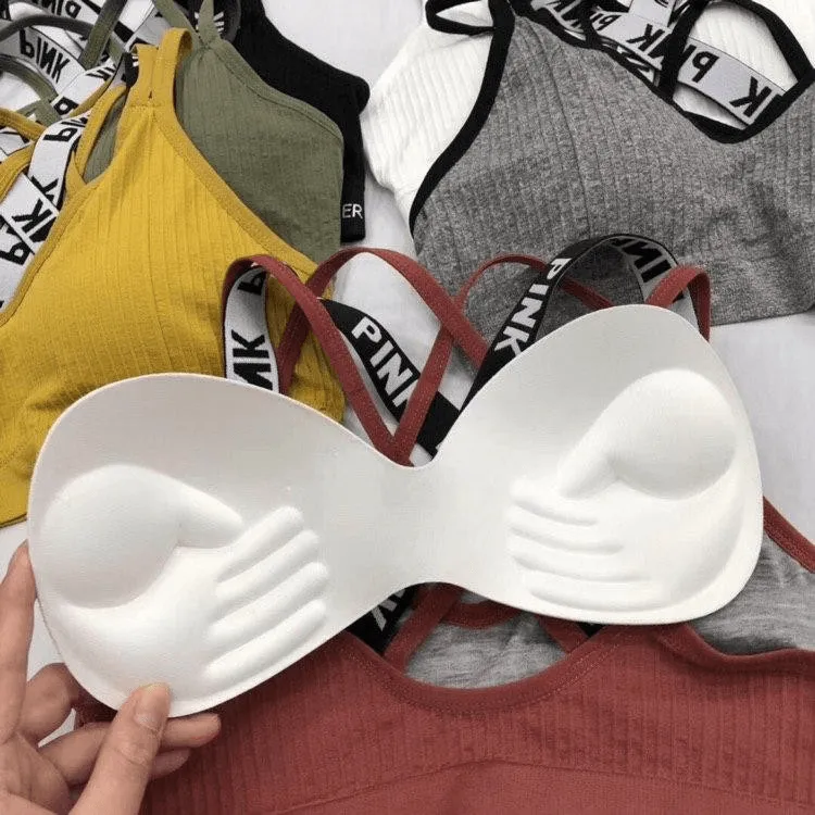 Pink Cotton Sports Fitness Bra & Underwear Set - 2058#