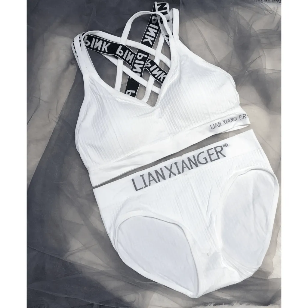 Pink Cotton Sports Fitness Bra & Underwear Set - 2058#