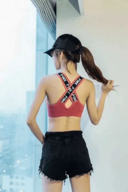 Pink Cotton Sports Fitness Bra & Underwear Set - 2058#