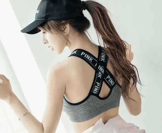 Pink Cotton Sports Fitness Bra & Underwear Set - 2058#