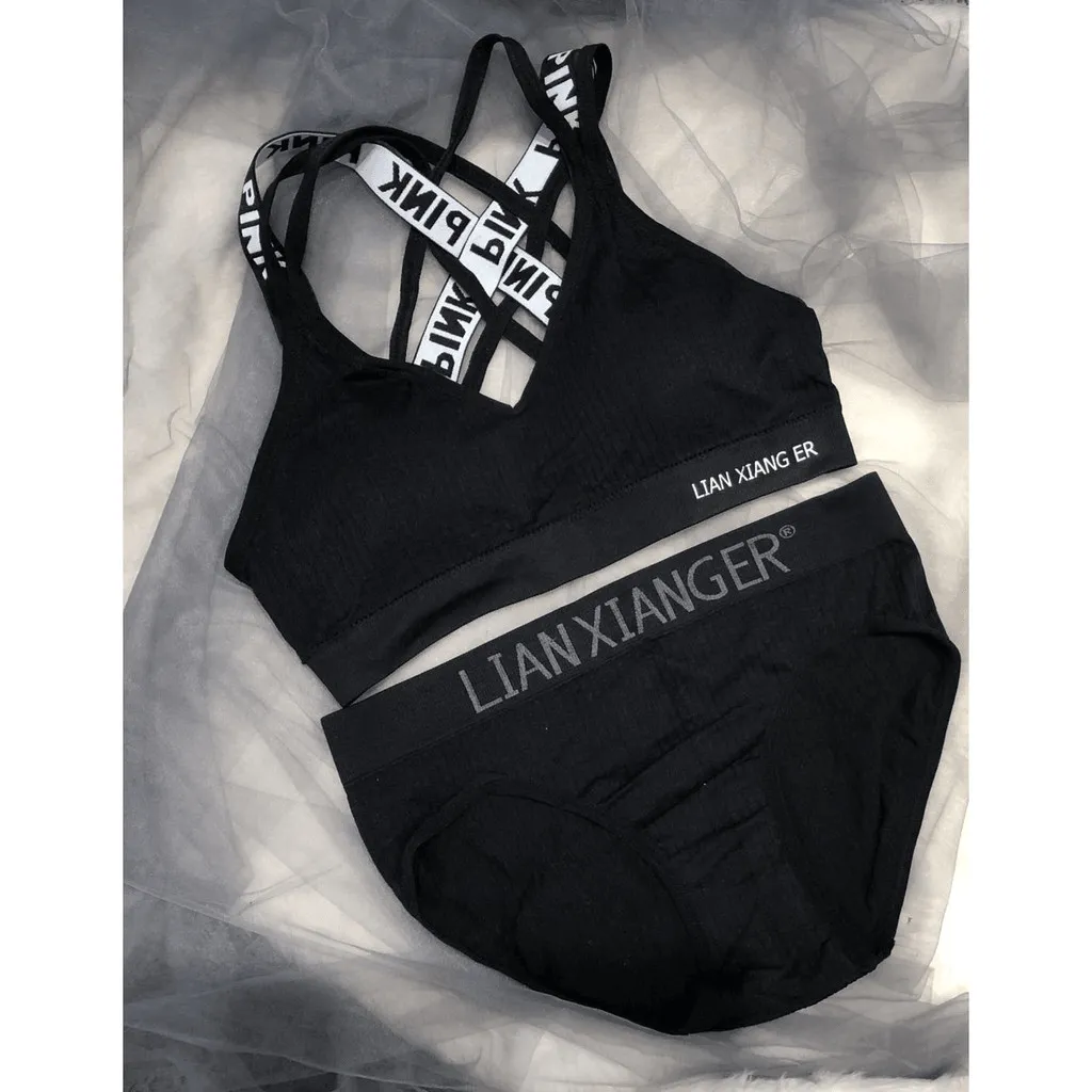Pink Cotton Sports Fitness Bra & Underwear Set - 2058#