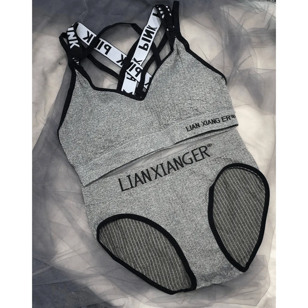 Pink Cotton Sports Fitness Bra & Underwear Set - 2058#