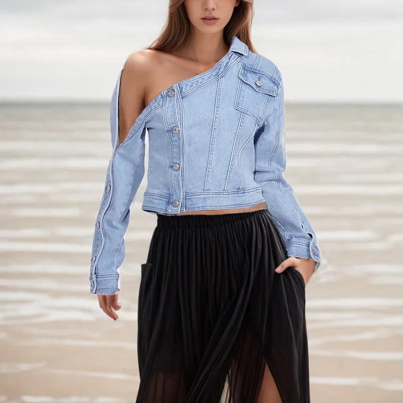 Retro Washed Old Off-shoulder Denim shirt