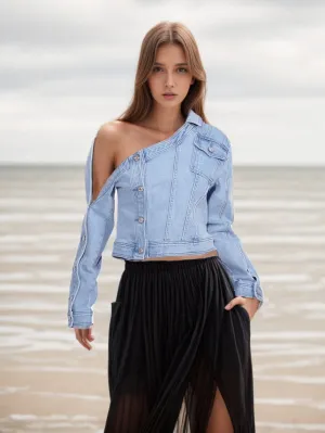 Retro Washed Old Off-shoulder Denim shirt