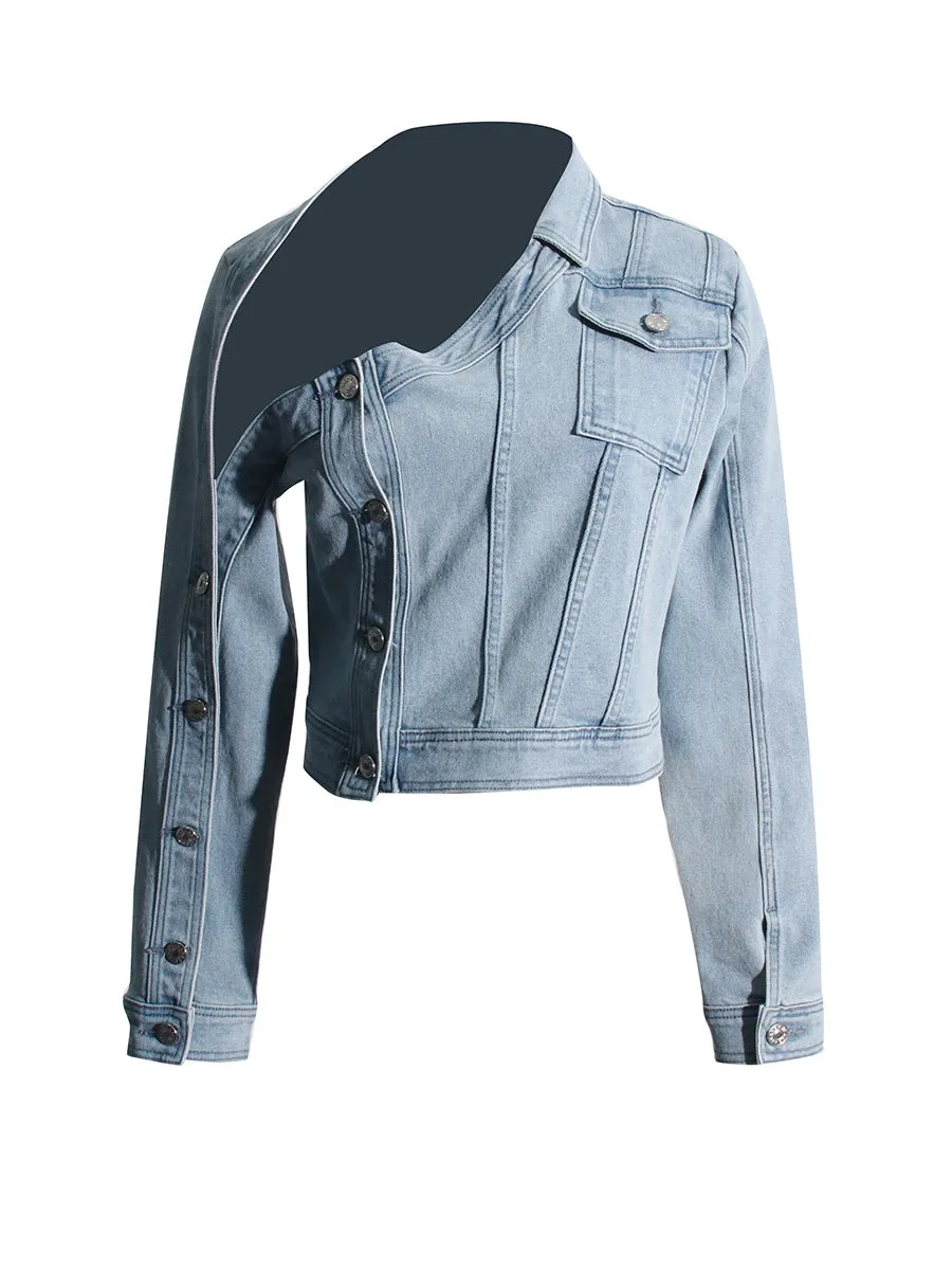Retro Washed Old Off-shoulder Denim shirt