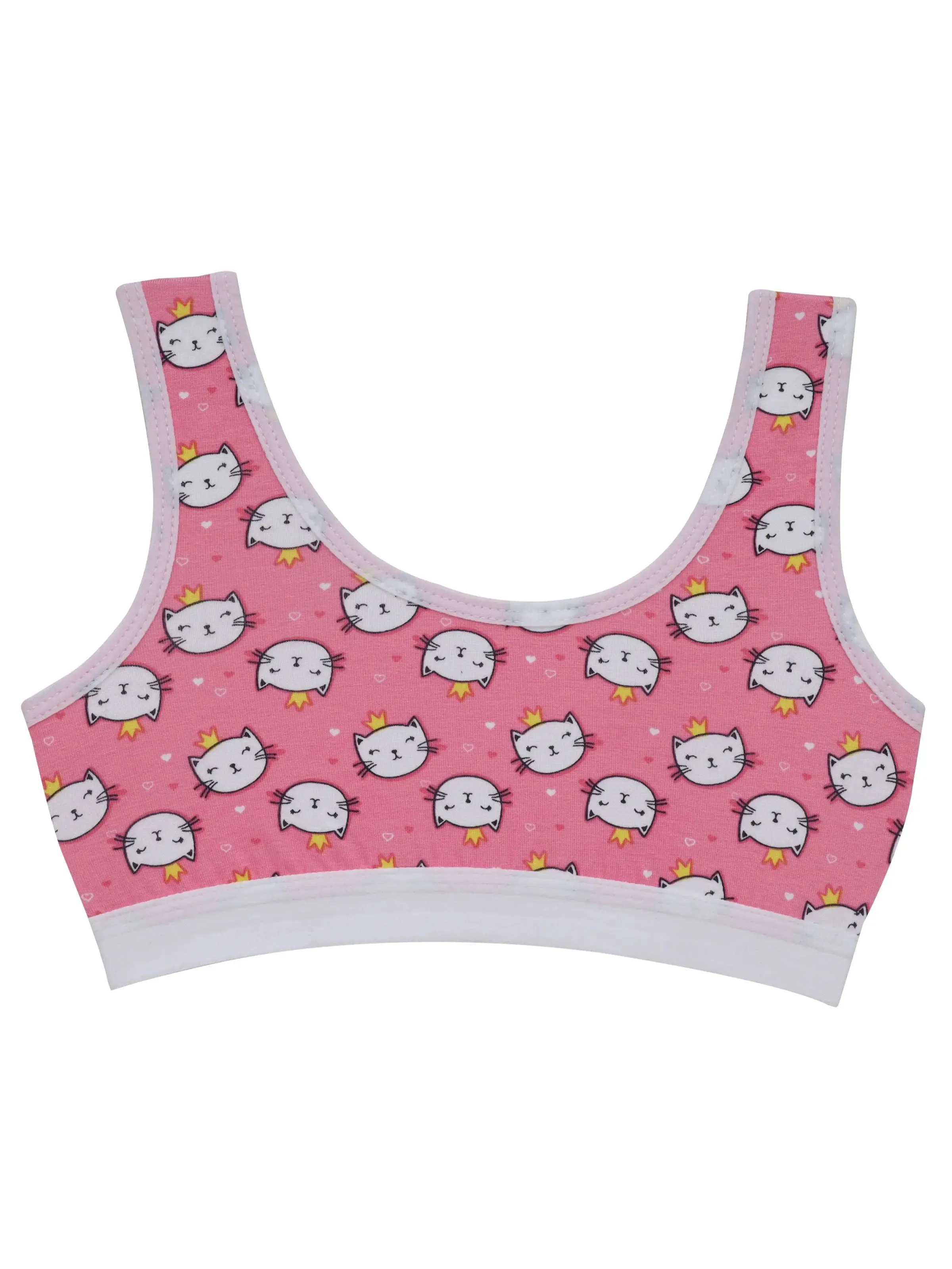 Single-Layer Broad Strap Cotton Sports Bra | Non-Padded | Kitty Print