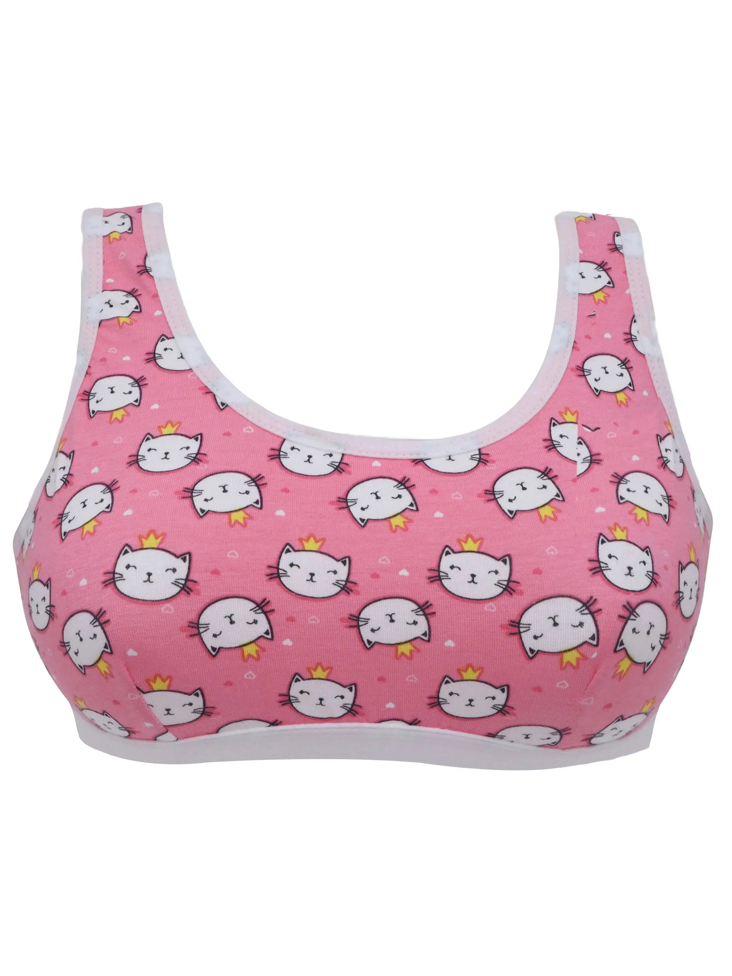 Single-Layer Broad Strap Cotton Sports Bra | Non-Padded | Kitty Print