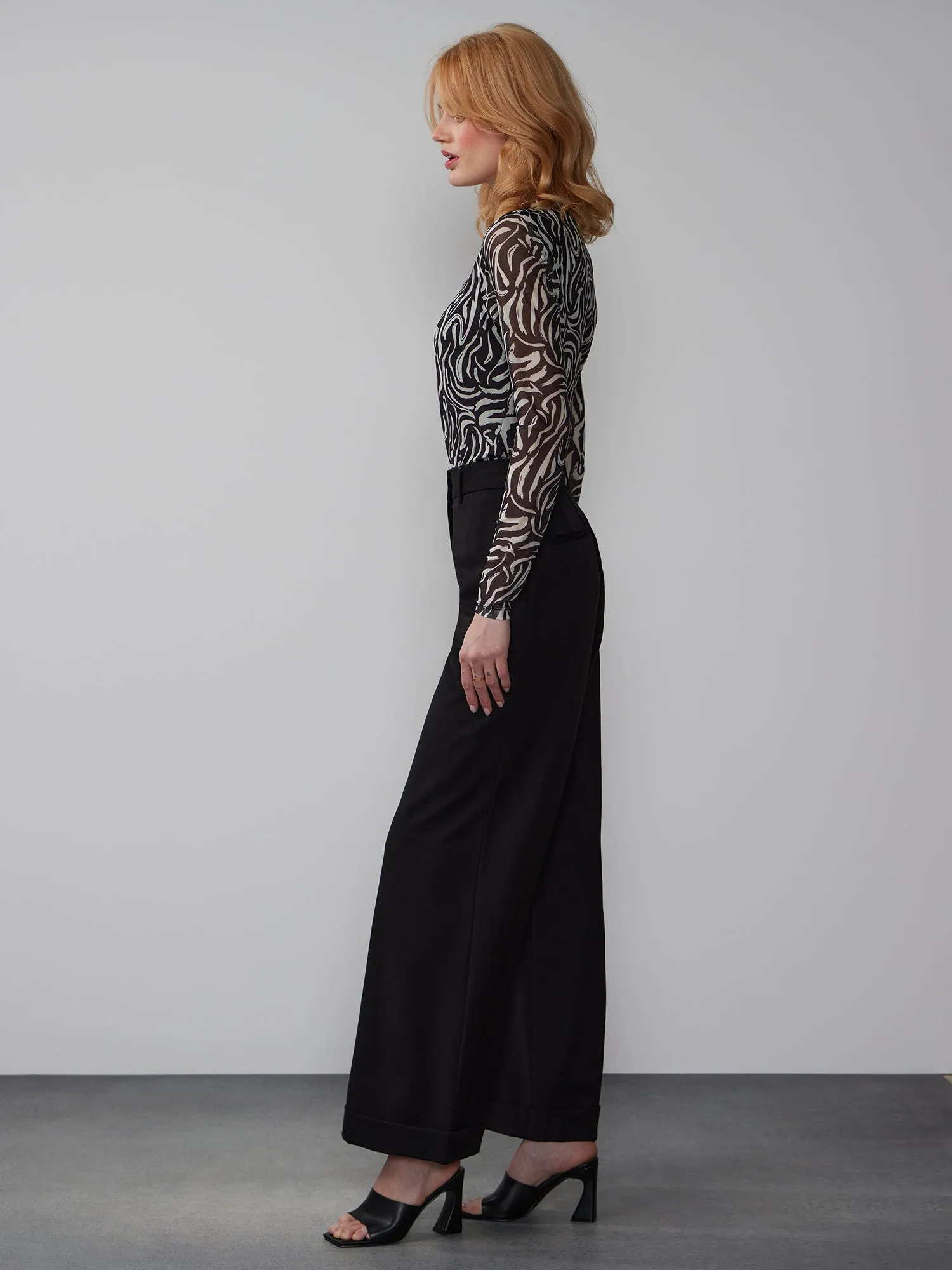 Wide Leg Cuff Hem Pants