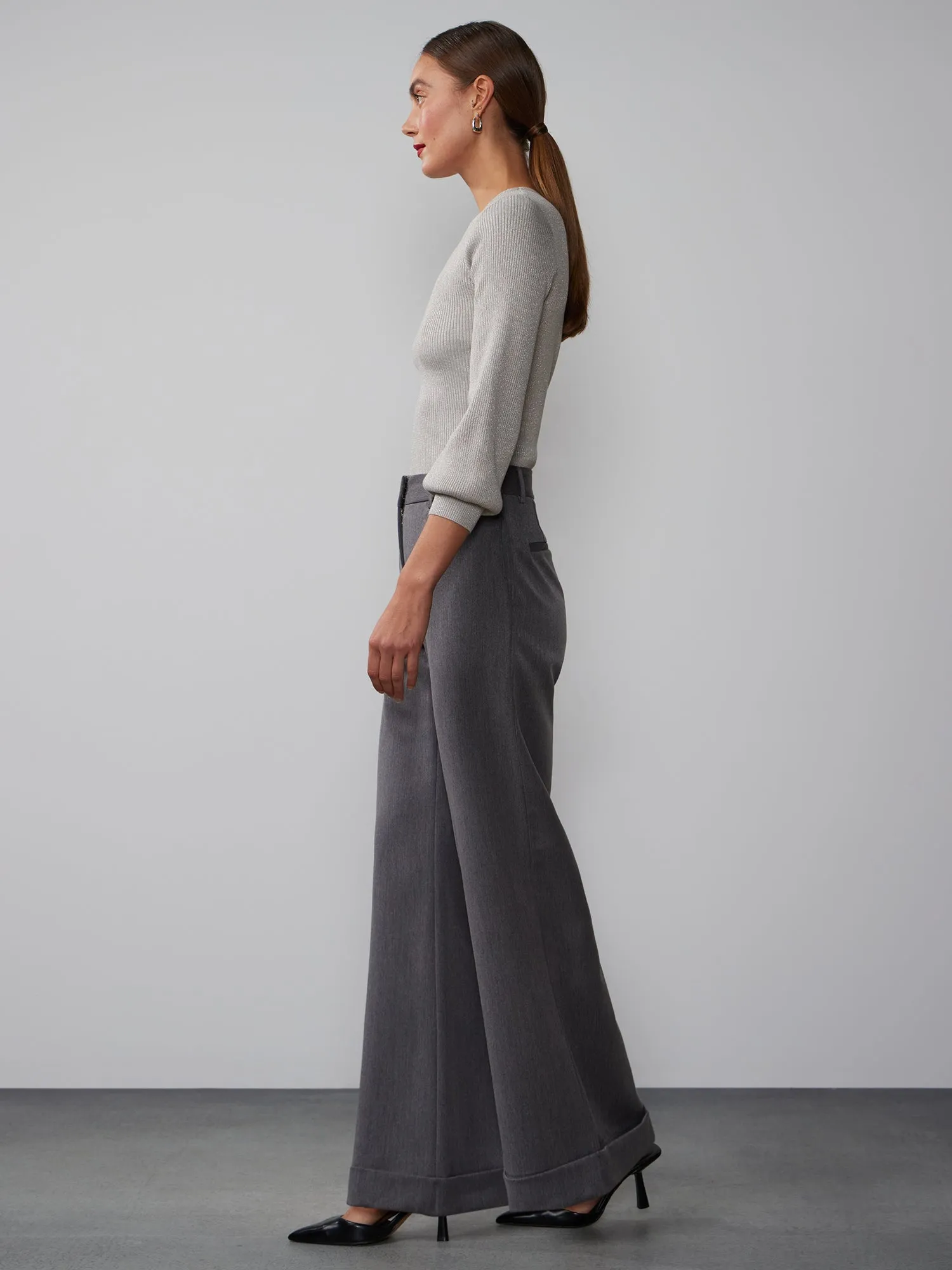 Wide Leg Cuff Hem Pants