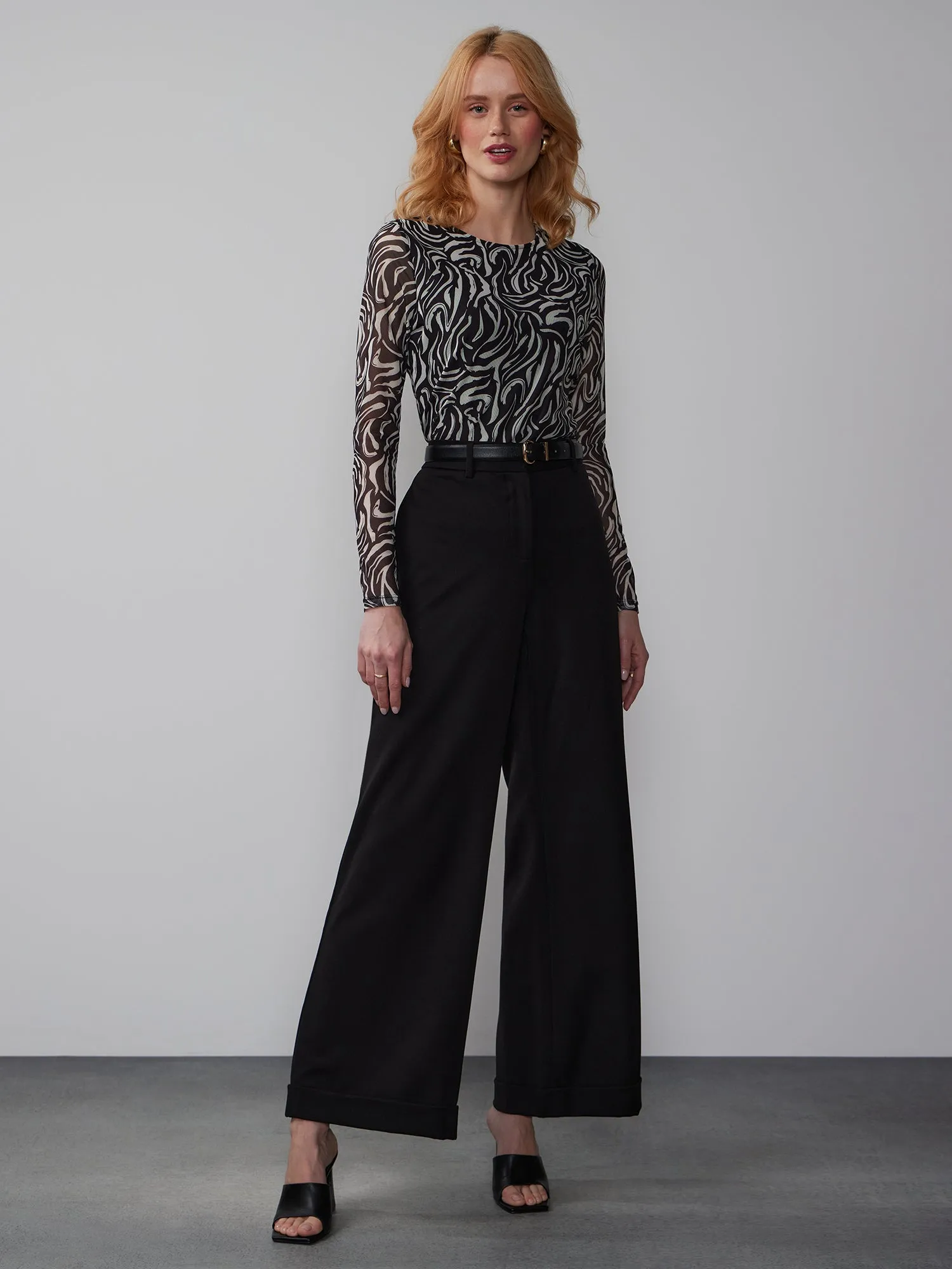 Wide Leg Cuff Hem Pants