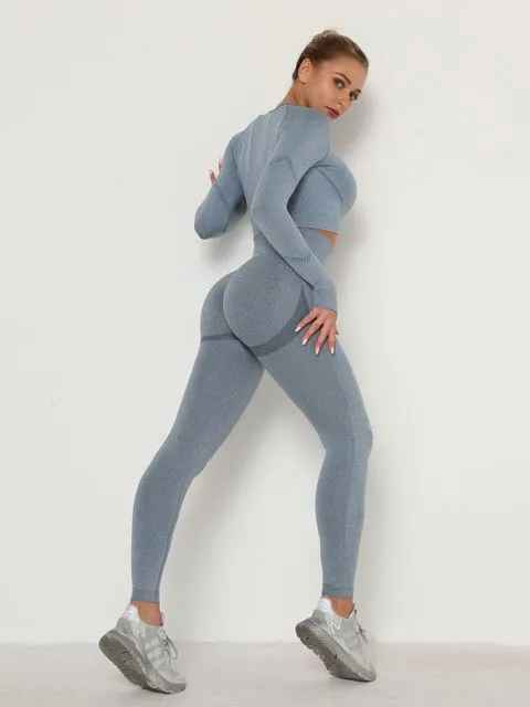 Wjczt Women&#39;s Sets Skinny Tracksuit Breathable Bra Long Sleeve Top Seamless Outfits High Waist Push Up Leggings Gym Clothes Sport Suit