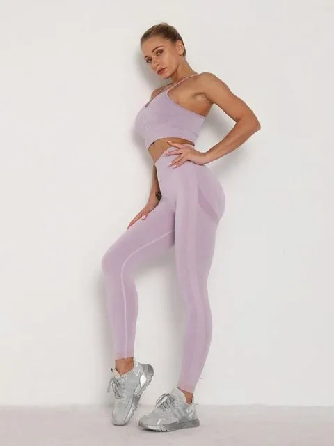Wjczt Women&#39;s Sets Skinny Tracksuit Breathable Bra Long Sleeve Top Seamless Outfits High Waist Push Up Leggings Gym Clothes Sport Suit