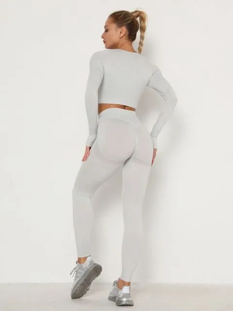 Wjczt Women&#39;s Sets Skinny Tracksuit Breathable Bra Long Sleeve Top Seamless Outfits High Waist Push Up Leggings Gym Clothes Sport Suit