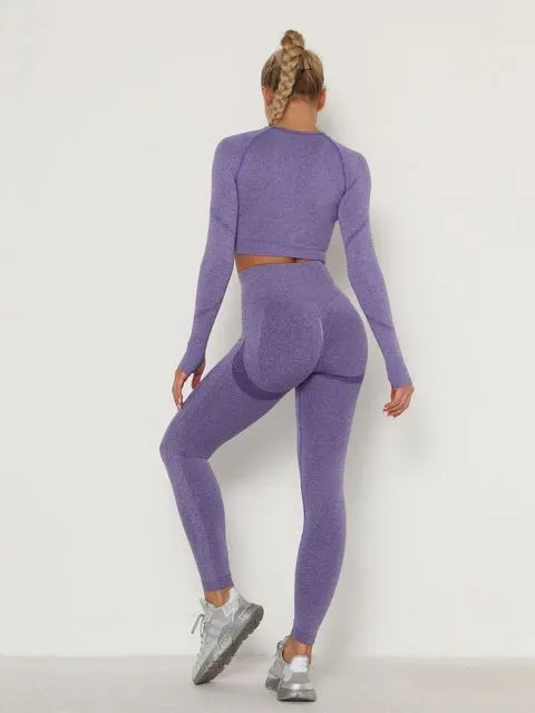 Wjczt Women&#39;s Sets Skinny Tracksuit Breathable Bra Long Sleeve Top Seamless Outfits High Waist Push Up Leggings Gym Clothes Sport Suit