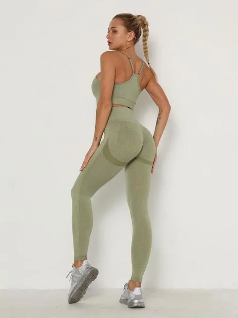 Wjczt Women&#39;s Sets Skinny Tracksuit Breathable Bra Long Sleeve Top Seamless Outfits High Waist Push Up Leggings Gym Clothes Sport Suit