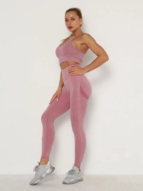 Wjczt Women&#39;s Sets Skinny Tracksuit Breathable Bra Long Sleeve Top Seamless Outfits High Waist Push Up Leggings Gym Clothes Sport Suit