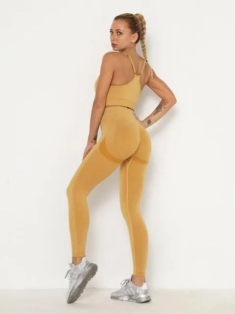 Wjczt Women&#39;s Sets Skinny Tracksuit Breathable Bra Long Sleeve Top Seamless Outfits High Waist Push Up Leggings Gym Clothes Sport Suit