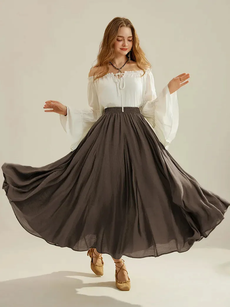 Women Renaissance Big Swing Flared Maxi Skirt with Pocket