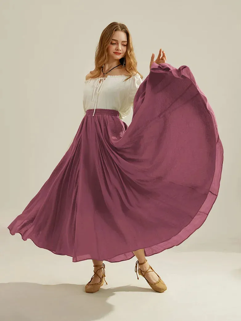 Women Renaissance Big Swing Flared Maxi Skirt with Pocket