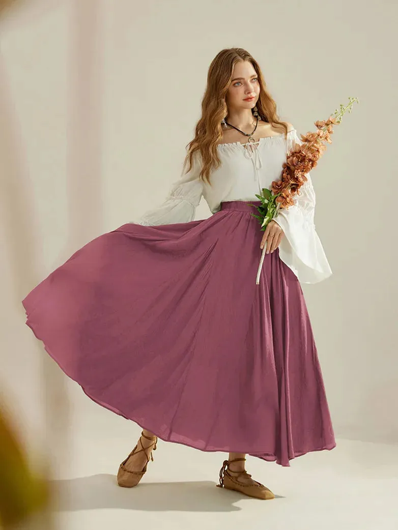 Women Renaissance Big Swing Flared Maxi Skirt with Pocket