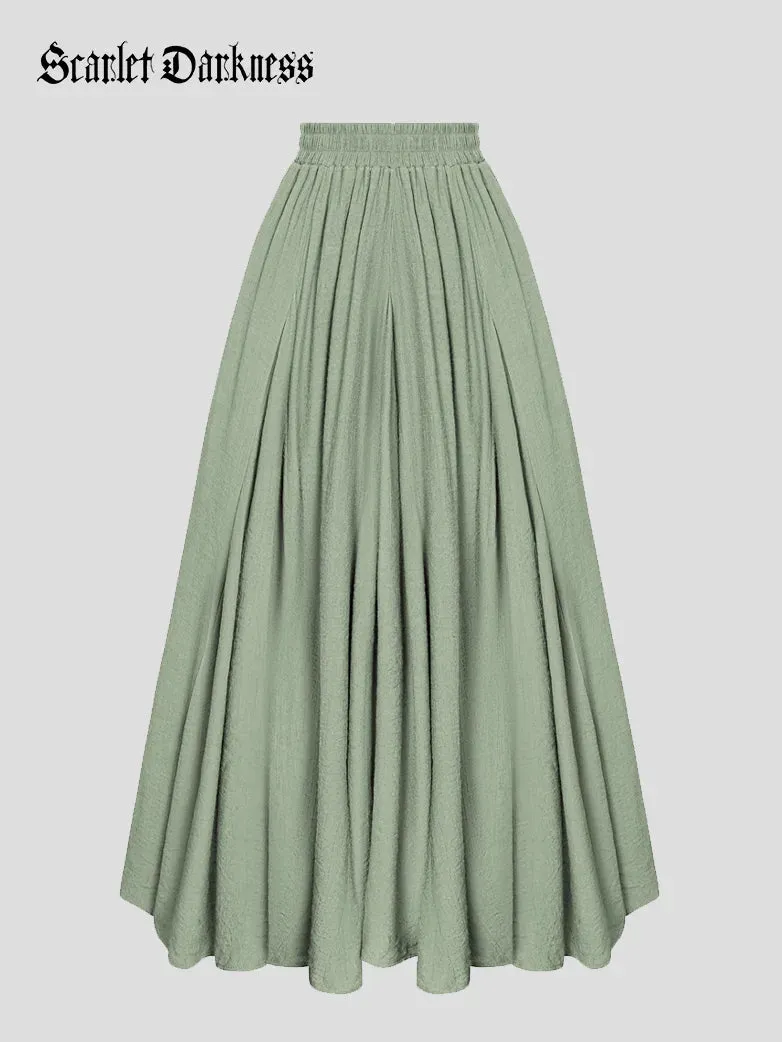 Women Renaissance Big Swing Flared Maxi Skirt with Pocket