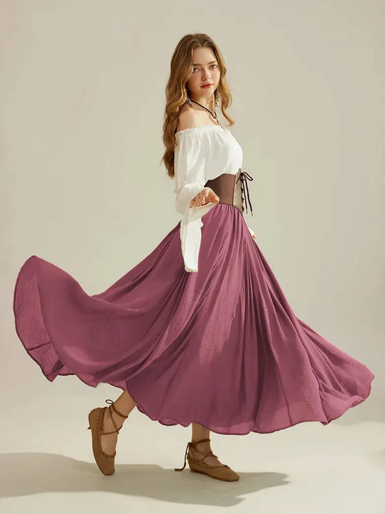 Women Renaissance Big Swing Flared Maxi Skirt with Pocket